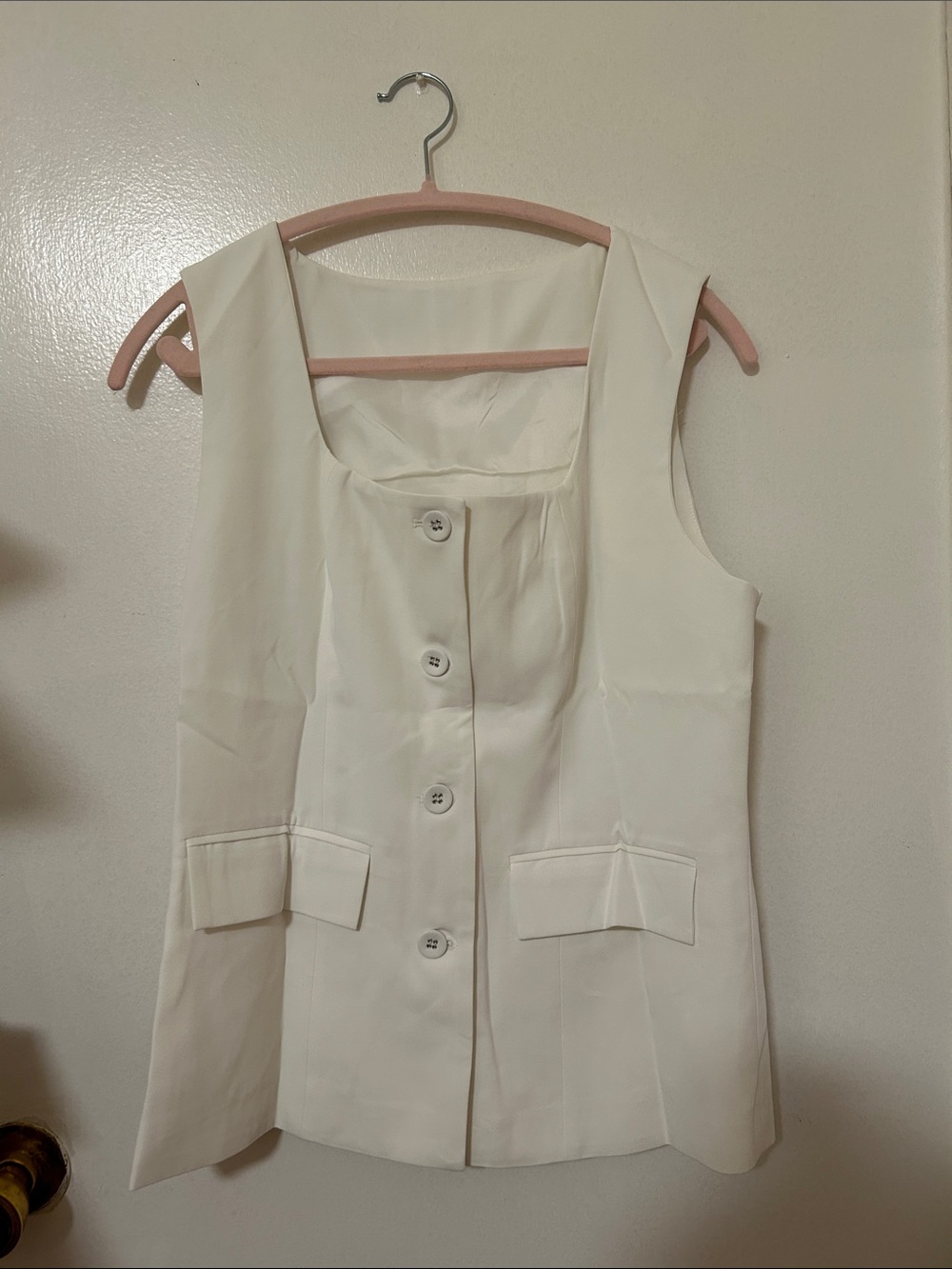 White Button Front Sleeveless Vest Top